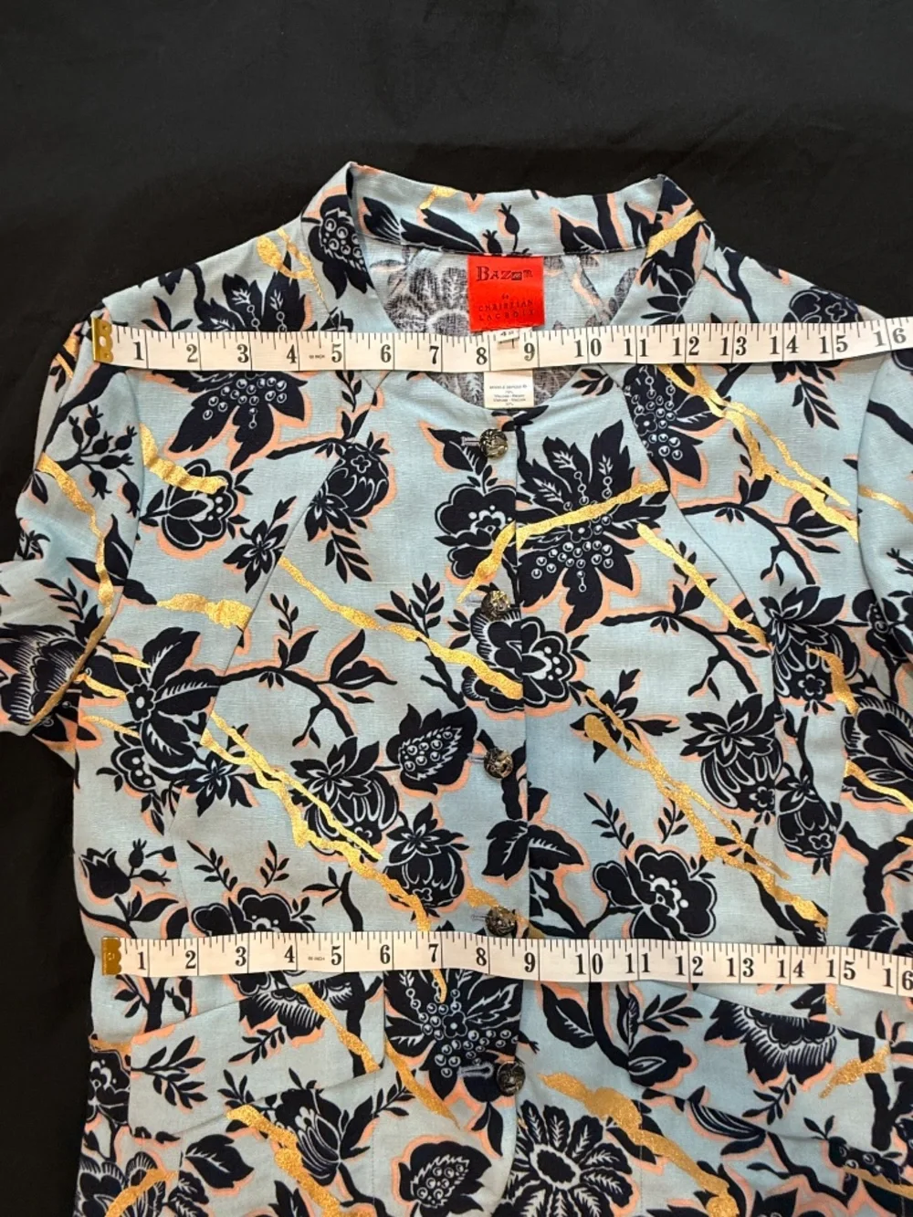 Vintage Bazar by Christian Lacroix blue floral blazer jacket, made France, EU 42 - Picture 12 of 14
